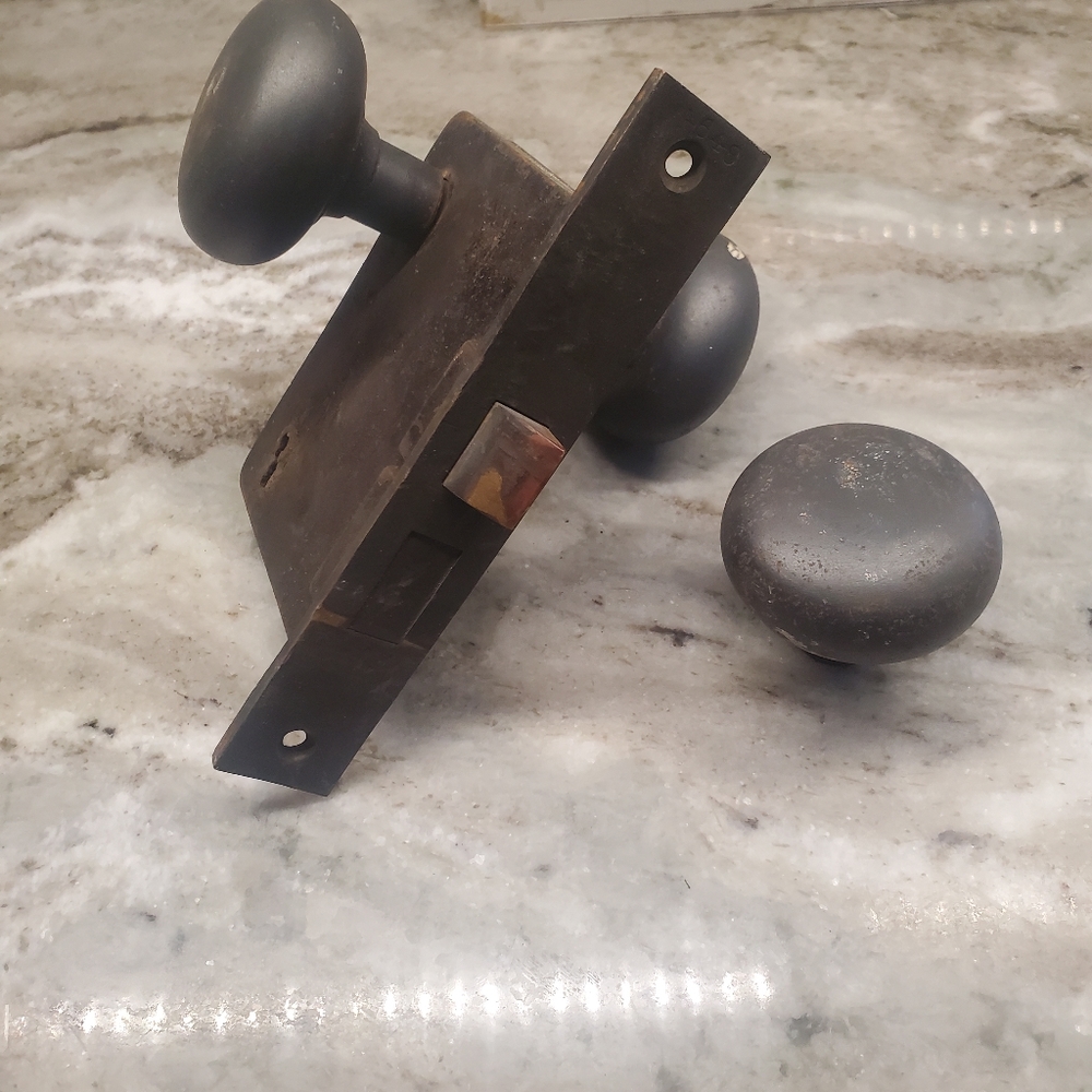 Vintage  Monterey Style Americana Door Mortise Latch and Door Knobs